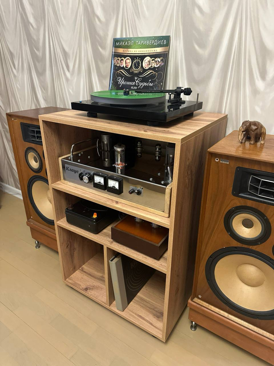 Audio equipment cabinet with vinyl player